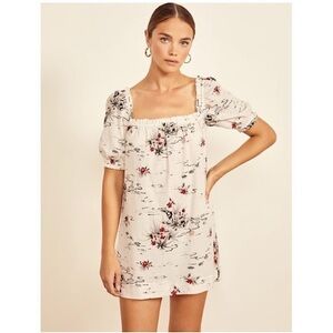 REFORMATION 90s Floral Organic Cotton Square Neck Puff Sleeve Babydoll Dress S